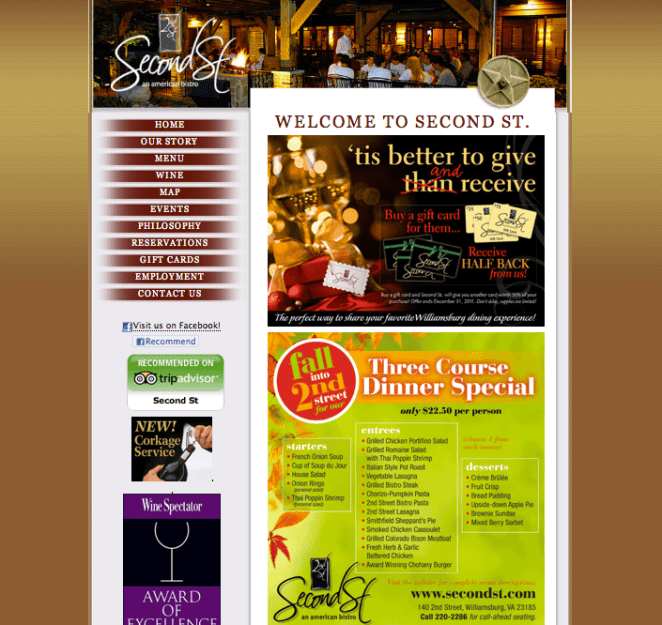 Second St. American Bistro Homepage - Click the picture to see the website for yourself